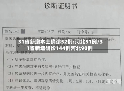 31省新增本土确诊52例:河北51例/31省新增确诊144例河北90例