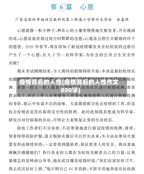 疫情背后的人性(疫情背后的人性作文800字)