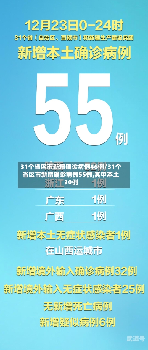 31个省区市新增确诊病例46例/31个省区市新增确诊病例55例,其中本土30例